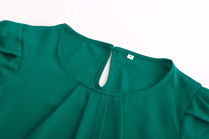TASAMO Women's Loose Casual Short Sleeve Chiffon Top T-Shirt Blouse (X-Large, Dark Green) - Image 3